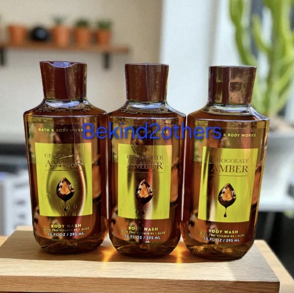 X3 Bath & Body Works CHOCOLATE AMBER SHOWER GEL/BODY WASH 10 oz NEW.